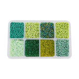 PH PandaHall 1440pcs 4mm Green Seed Beads, St. Patrick's Day Glass Seed Beads 6/0 8 Colors Waist Bead Mini Bead for Spring Seasi