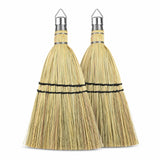 SINZHU 12inch Hand Held Whisk Broom 2 Pack, Natural Handmade Corn Mini Broom with Stiff Bristles, Small Straw Sweeping Brush for Fi