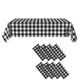 Crystal Lemon 8-Pack Black & White Vinyl Picnic Covers - Waterproof Checkered Plastic Cloth for Outdoor Tables, Camping & Events