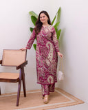 Anni Designer Women'S Rayon Viscose Straight Printed Kurta With Pant (Elevate Rani-Vks02_Xl_Pink_X-Large),Pink,XL,Rayon,Regular,