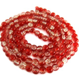 Beadingstation Strand of 140 Pcs 2-Tone Crackle Glass Round Beads 6mm (Dark Red)