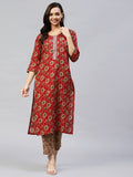 Gosriki Women'S Cotton Blend Printed Straight Kurta With Pant (Duran Red-Gs_M_Red_Medium),Red,,B0BQRJBKNV