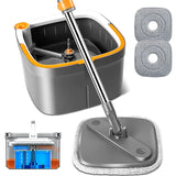KZKR Spin Mop and Bucket Set with 2 Replaceable Microfiber Mop Pads with Self Separation Dirty and Clean Water System, Self Wrin