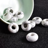 Asingeloo Natural White Turquoise Stone Beads Large Hole (5-6mm) Polished Rondelle European Beads for Charm Bracelets,Jewelry Ma