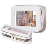 Pinkmik Clear Makeup Bag with Brush Case Travel Toiletry Bag Waterproof Cosmetic Organizer Car Essentials for Women (White, M+SL
