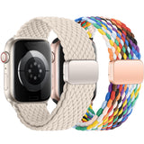 2Pcs Magnetic Braided for Apple Watch Band 45mm 44mm 40mm 41mm Ultra/3/2 49mm 42mm 46mm 38mm Women/Men,Stretchy Elastic Nylon Sp