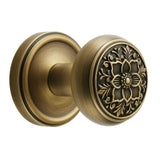 FLIRABBIT Antique Brass Door Knob with Intricate Floral Design - Privacy Handles Elegant and Durable for Interior Doors, Classic