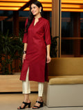 Libas Women'S Silk Regular Kurta (29274_Maroon Maroon Xs