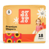 Hello Bello Diapers, Size 5 (27 lbs) Flower Child, 18 Count of Premium Disposable Baby Diapers, Hypoallergenic with Soft, Cloth-