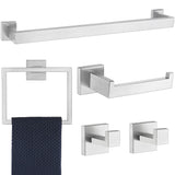 5 Piece Bathroom Hardware Accessories - Brushed Nickel, 24Inch Towel Racks, Stainless Steel Square Towel Bar Set, Wall Mounted