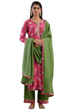Anni Designer Women'S Rayon Viscose Straight Printed Kurta With Pant & Dupatta (Asmat Pink_Xxl_Pink_Xx-Large),Pink,2XL,,,