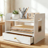 Moontility Desk Organizer, 2Tier File Organizer for Desk with Drawer, Letter Tray Paper, Desktop Document Sorter for Letter, Fi
