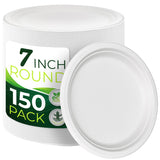 BIRCHIO 150pcs 100% Compostable Small Paper Plates (7 in), Heavy Duty, Eco Friendly Appetizer & Dessert Plates, Biodegradable Su