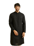 Manyavar Black Blended Cotton Solid Kurtas for Men (Kurta ONLY)