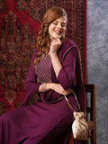 Anni Designer Women'S Rayon Blend Embroidered Straight Kurta With Pant & Dupatta (Yuvani Wine-Vks01_Xxl_Wine_Xx-Large),Wine,2XL,,,
