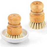 SUBEKYU Bamboo Dish Scrub Brushes, Kitchen Wooden Cleaning Scrubbers Set for Washing Cast Iron Pan/Pot, Natural Sisal Bristles,