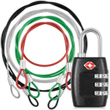 DanziX TSA Approved Lock and 4 Colors Stainless Steel Safety Tether,3-Dial Combination Travel Luggage Lock with Lanyard Security