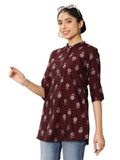 Libas Women'S Silk Blend Floral Straight Tunics (98190_Maroon_Xl)