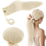 RUNATURE Blonde Ponytail Extension Human Hair, Wrap Around Real Hair Ponytail Extension, Clip in Real Human Hair Ponytail for Lo