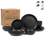 Grow Forward 16-piece Premium Wheat Straw Dinnerware Sets for 4 - Unbreakable Dishwasher & Microwave Safe Plastic Plates and Bow