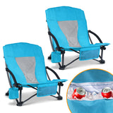 Foristrail Portable Folding Beach Chair with Cooler Bag for Adults Set of 2- Lightweight Low Back Sling Chair with Cup Holder &