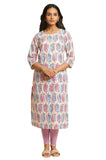 W Ecru Paisley Printed Cotton Straight-Long Kurta for Women