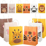 BeFunky 12 Pack Jungle Animal Themed Candy Goodie Gift Bags, Kraft Paper Treat Bags with Handles for Baby Shower Kids Birthday P