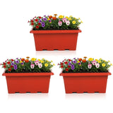Bonkaso 20 Inch Rectangular Planter With Drainage Tray, Set Of 3 |Uv Resistant Plastic Flower Pot For Balcony Railing, Window Si