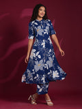 Anni Designer Women'S Rayon Viscose Straight Printed Kurta With Pant (Sunoni Blue-Vks04_Xl_Blue_X-Large),Blue,XL,,,