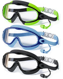 CMBJJU 3 Pack Swimming Goggles, Kid Goggles with Earplugs Large Frame Anti-Fog/UV Wide View Swim Goggles Boys Girls 4-12 (3PACK-