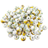 Honbay 100PCS 10mm Ceramic Beads Porcelain Flower Round Spacer Beads Loose with 1PCS Drawstring Bag for Necklaces Earrings Brace