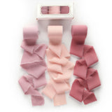 Pretty Jolly Chiffon Ribbon for Gift Wrapping 3 Rolls 2 Inch x 7Yd Dustypink Silk Ribbons Set Handmade Fringe Fabric Ribbon for