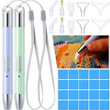 Zonon 2 Pieces LED Diamond Painting Pen 5D USB Rechargeable Lighting Point Drill Pen with 10 Head and 20 Glue Clay for Kids DIY
