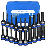 VORXEON 20 PCS Impact socket set Allen Hex and Torx Star Bit socket S2 Alloy Steel One-piece forged With Storage Case, 1/2 Drive