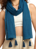 Gale Girls Cotton Mulmul Scarf|Scarf For Women|Mulmul Stole|Soft Beach Wrap|Tassel Design|Easily Fits 180 * 50Cm|Blue
