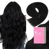 YoungSee Weft Extensions Human Hair Black Weft Hair Extensions Real Human Hair Black Sew in Human Hair Extensions Jet Black Soft