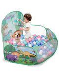 ZimiTeda Dinosaur Kids Ball Pit for Toddler with Basketball Hoop Foldable Pop-Up Baby Ball Pool for Girls Boys Indoor & Outdoor