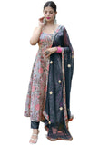 Gosriki Women'S Cotton Blend Anarkali Printed Kurta With Pant & Dupatta (Goanni Grey-Gs_L_Grey_Large),Grey,,B0D2NBZCSX