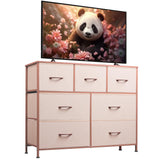 WLIVE 7 Drawer Dresser TV Stand, Entertainment Center, Media Console Table with Metal Frame and Wood Top for TV up to 45 inch, C