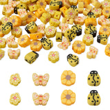 Elecrelive 100Pcs Yellow Polymer Clay Beads Flower Butterfly Ladybird Clay Beads Charms Spring Theme Accessories for Necklace Br