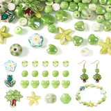 Elecrelive 66 pcs Green Theme Ceramic Beads Round Heart Starfish Rondelle Flower Bright Glazed Porcelain Spacer Beads for DIY Je