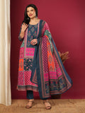 Anni Designer Women'S Rayon Viscose Printed Straight Kurta With Pant & Dupatta (Sula Multi-Vks03_Xxl_Multicolor_Xx-Large),Multicolour,2XL,,,