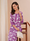 Anni Designer Women'S Rayon Blend Printed Straight Kurta With Pant (Pustak Begani-Vks01_L_Begani_Large),Begani,L,,,