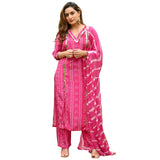 Anni Designer Women'S Cotton Blend Straight Printed Kurta With Pant & Dupatta (Out Pink_Xl_Pink_X-Large),Pink,XL