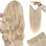 YoungSee Wire Hair Extensions Highlight Blonde Invisible Wire Real Human Hair Extensions Highlights Dark Ash Blonde to Blonde Fi