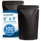 Spartan Industrial 6 X 9 Matte Black Stand-Up Mylar Bags - 100 Count Smell-Proof Bags With Heat Sealable Opening and Resealable