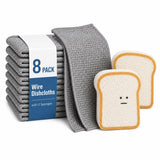 Non Scratch Wire Dishcloths 8 Pack with 2 Kitchen Sponges, Reusable Double Layer Wire Cleaning Cloths for Pots, Pans, Dishes, Si