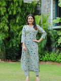 Anni Designer Women'S Cotton Blend Straight Printed Kurta With Pant (Dhulika Blue_Xxl_Blue_Xx-Large),Blue,2XL,,,