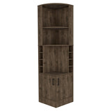 Tuhome Syrah Corner Bar Cabinet, Eight Bottle Cubbies, Double Door, Two Open Shelves -Dark Brown