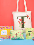 Doodle Monogram T Diary Gift Set B6 Soft Bound Ruled Notebook With Tote Bag & Zipper Pouch Premium Stationery Gift For Women